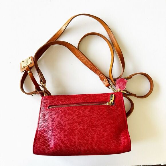 Valentina Zip Around Crossbody Handbag Red Pebbled Leather 2 Straps Italy Nice! - Picture 2 of 14